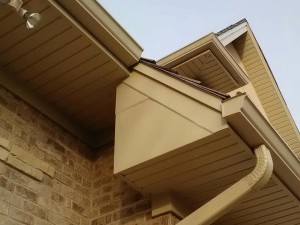 Freeze board, soffit, fascia, gutters, downspout, and gable trim